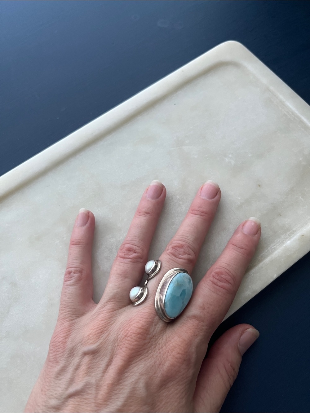 Larimar pearl ring